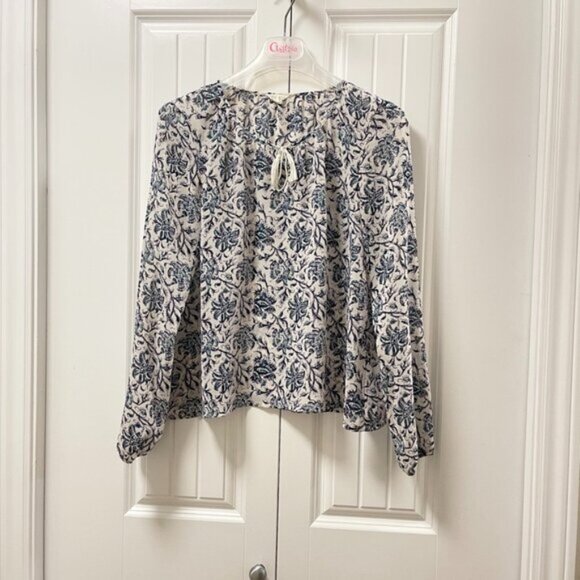Aeropostale Tops - Aeropostale Floral Boho Tie Blouse Cream Navy - M